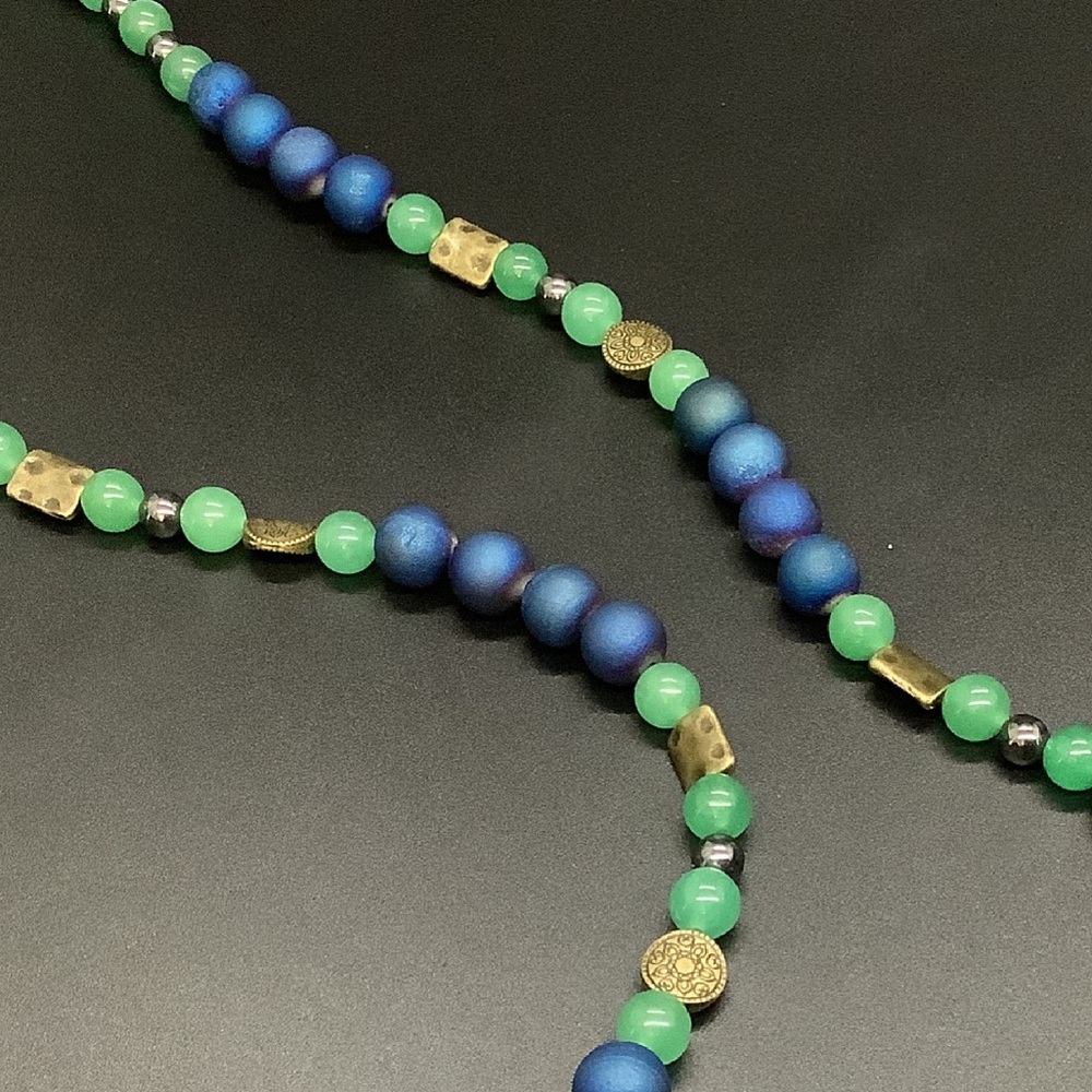 Blue Sedona Druzy, Aventurine, Bead Boho Necklace - Picture 9 of 12